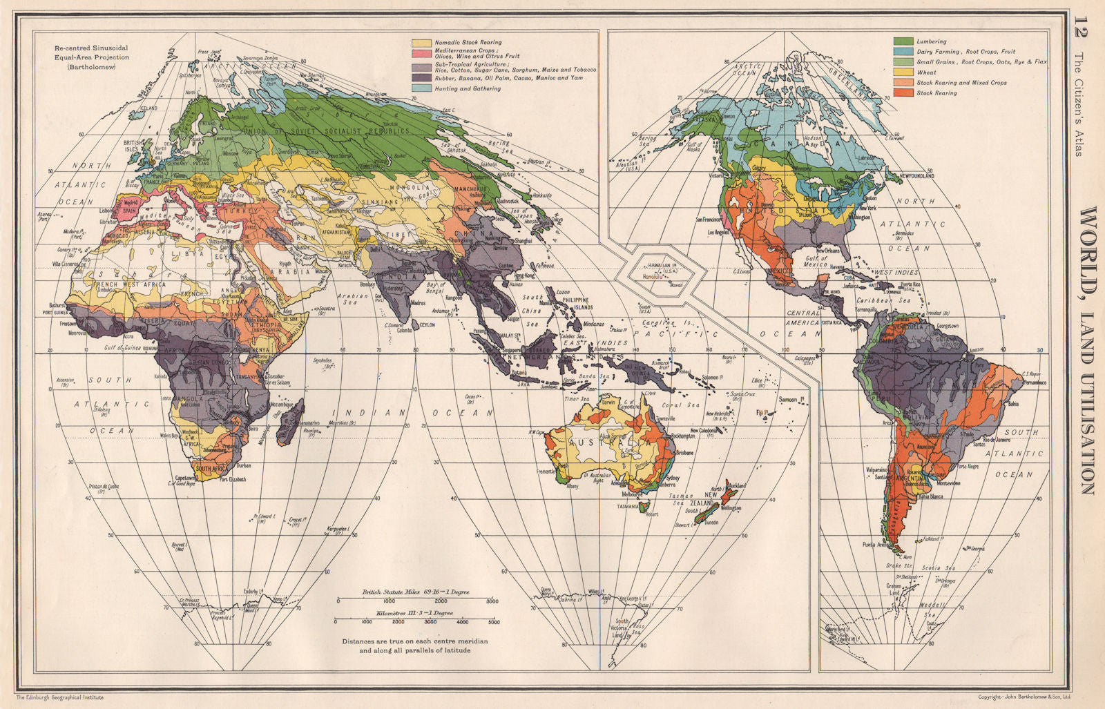 WORLD LAND UTILISATION. Farm types. nomadic dairy stock rearing &c 1952 map
